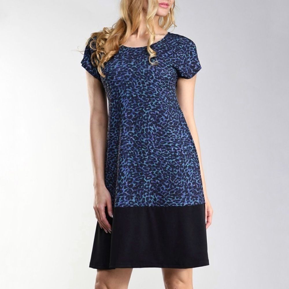 LBISSE | Leopard Contrast Hem Shift Dress